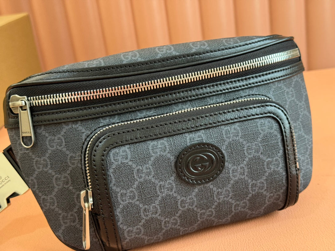 Gucci Interlocking G belt bag Black Leather Canvas 248163