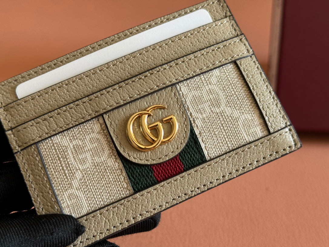 Gucci Ophidia Card Holder Wallet Beige Canvas Leather 239963