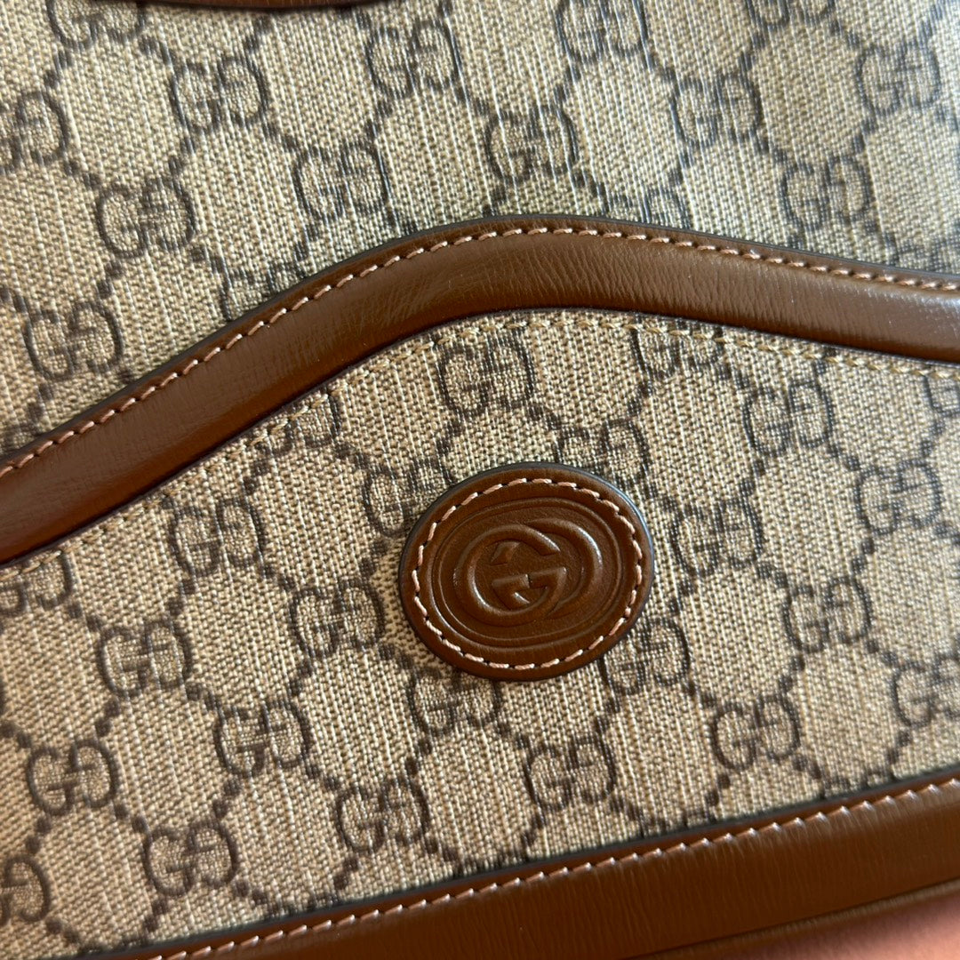 GG 2025 Interlocking G Large 25cm Bag Ebony Brown Canvas Leather 273677
