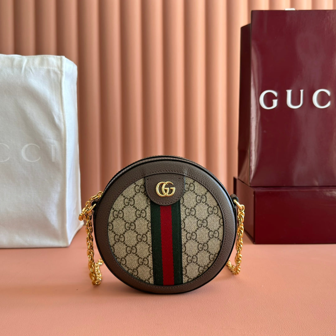 GG 2025 Round Bag Ebony mix Colors Canvas Leather 273587