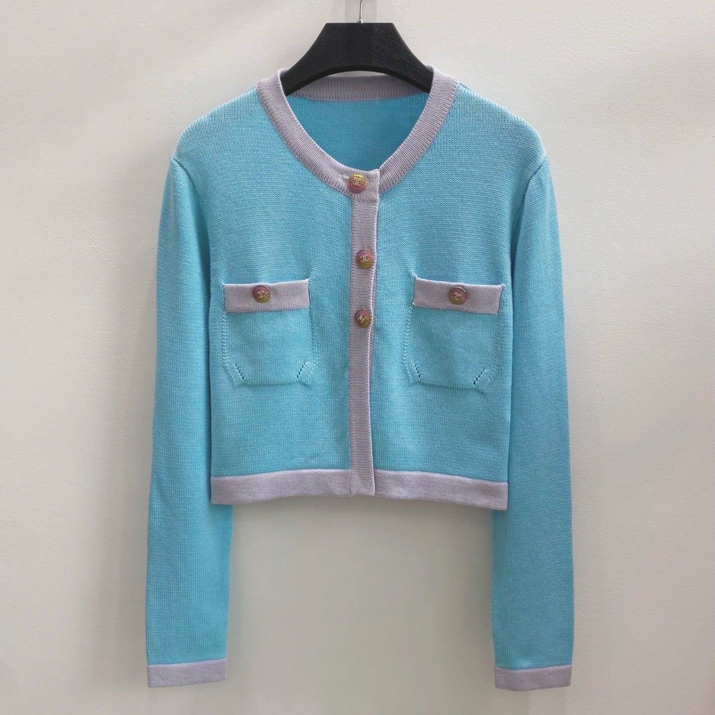 Chanel 2026 Long-sleeved Knit Cardigan Blue Wool 423121