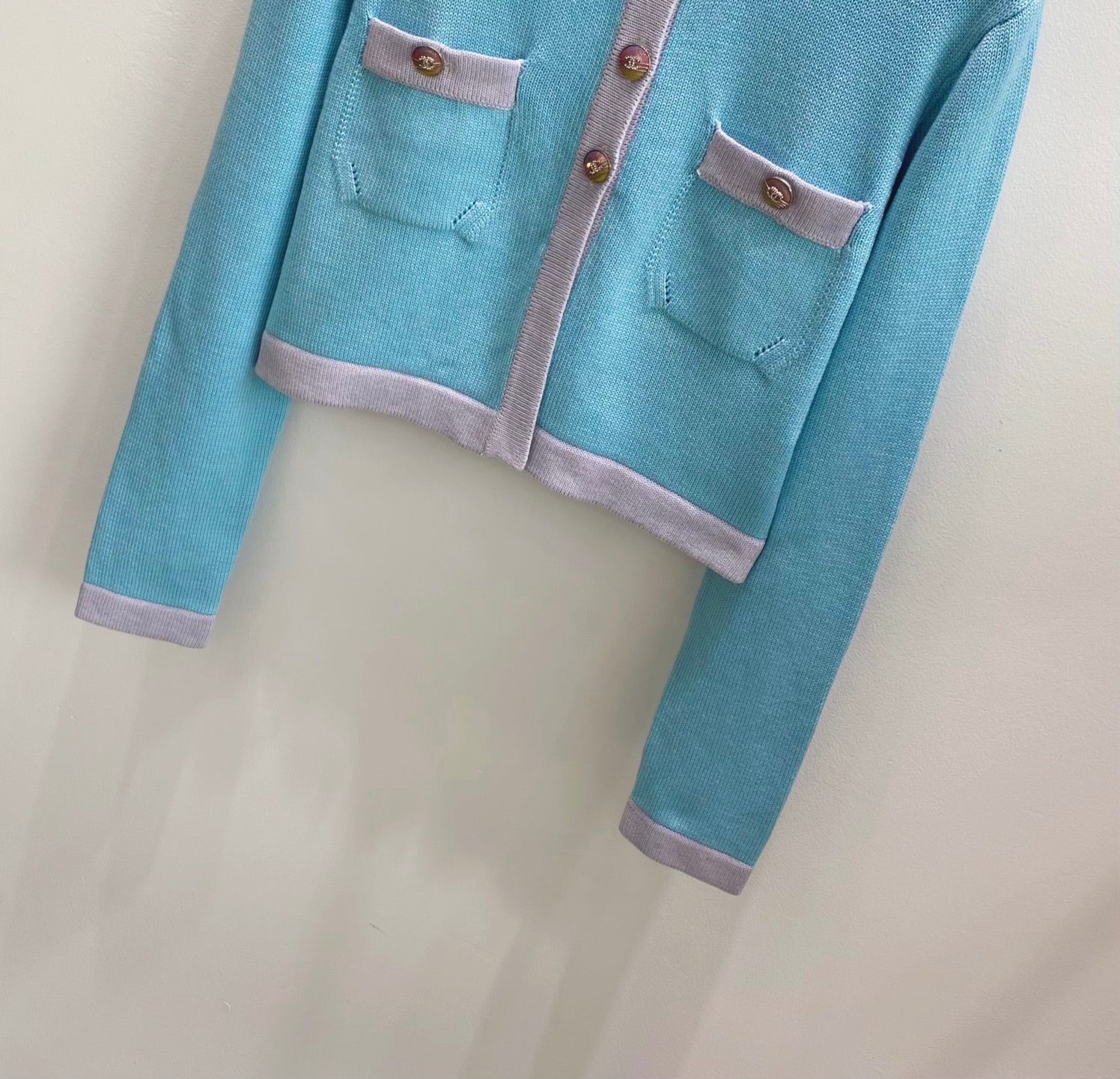 Chanel 2026 Long-sleeved Knit Cardigan Blue Wool 423121