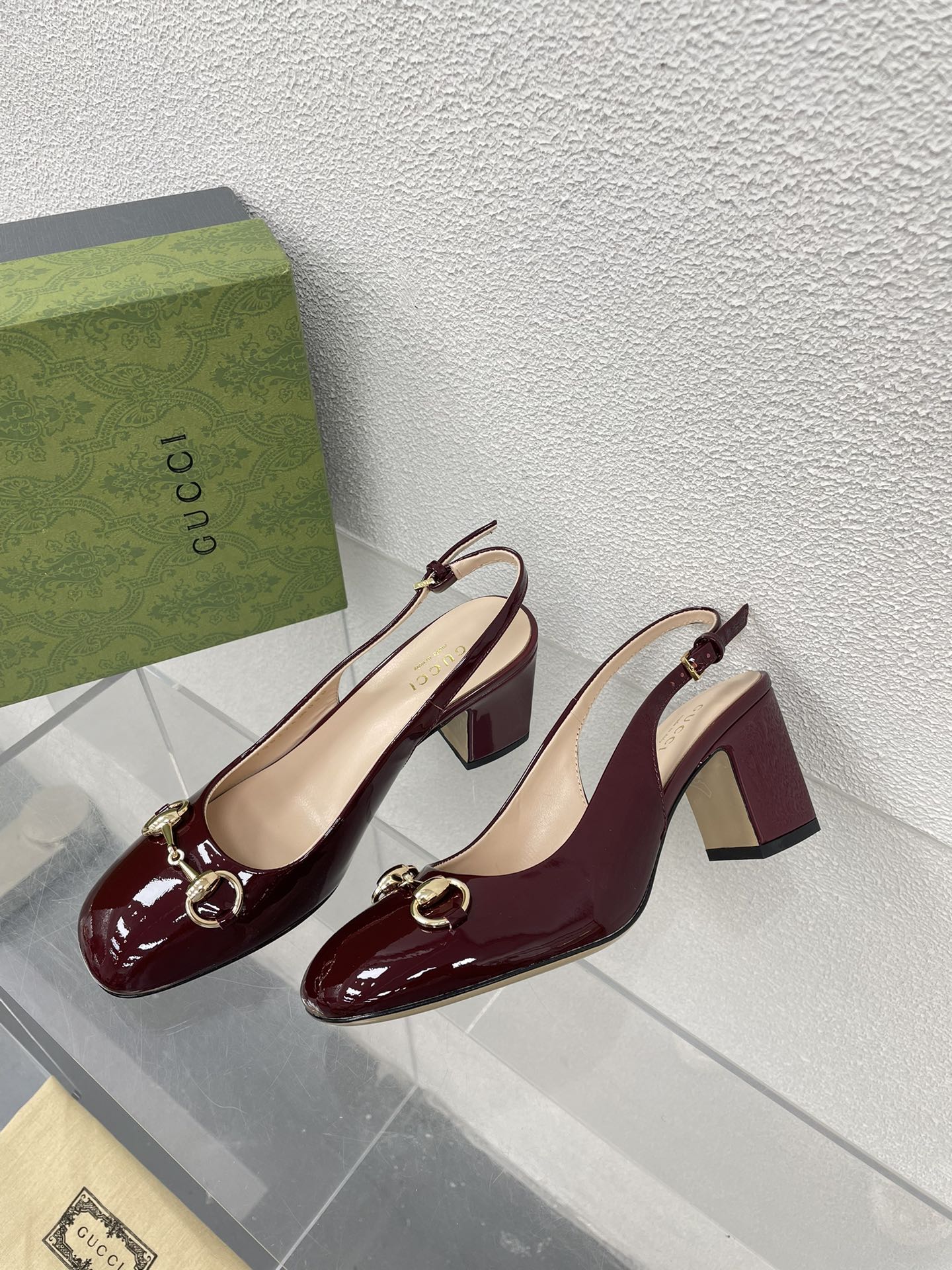 GG WOMEN'S HORSEBIT SLINGBACK 75MM IN WINE RED CALFSKIN