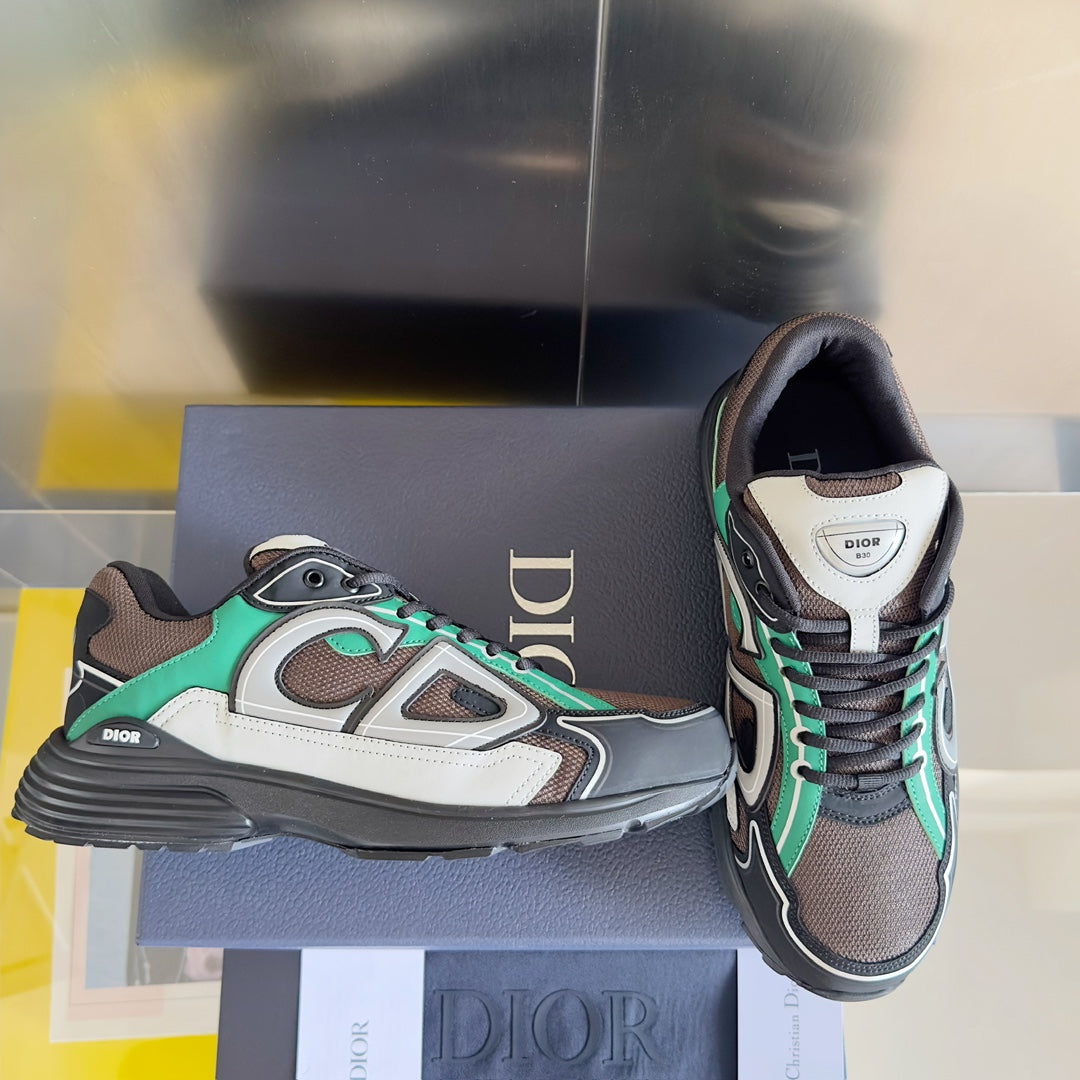CD B30 Sneaker 35mm Brown Green Mix Grey White Polyester Mesh Fabric And Calfskin