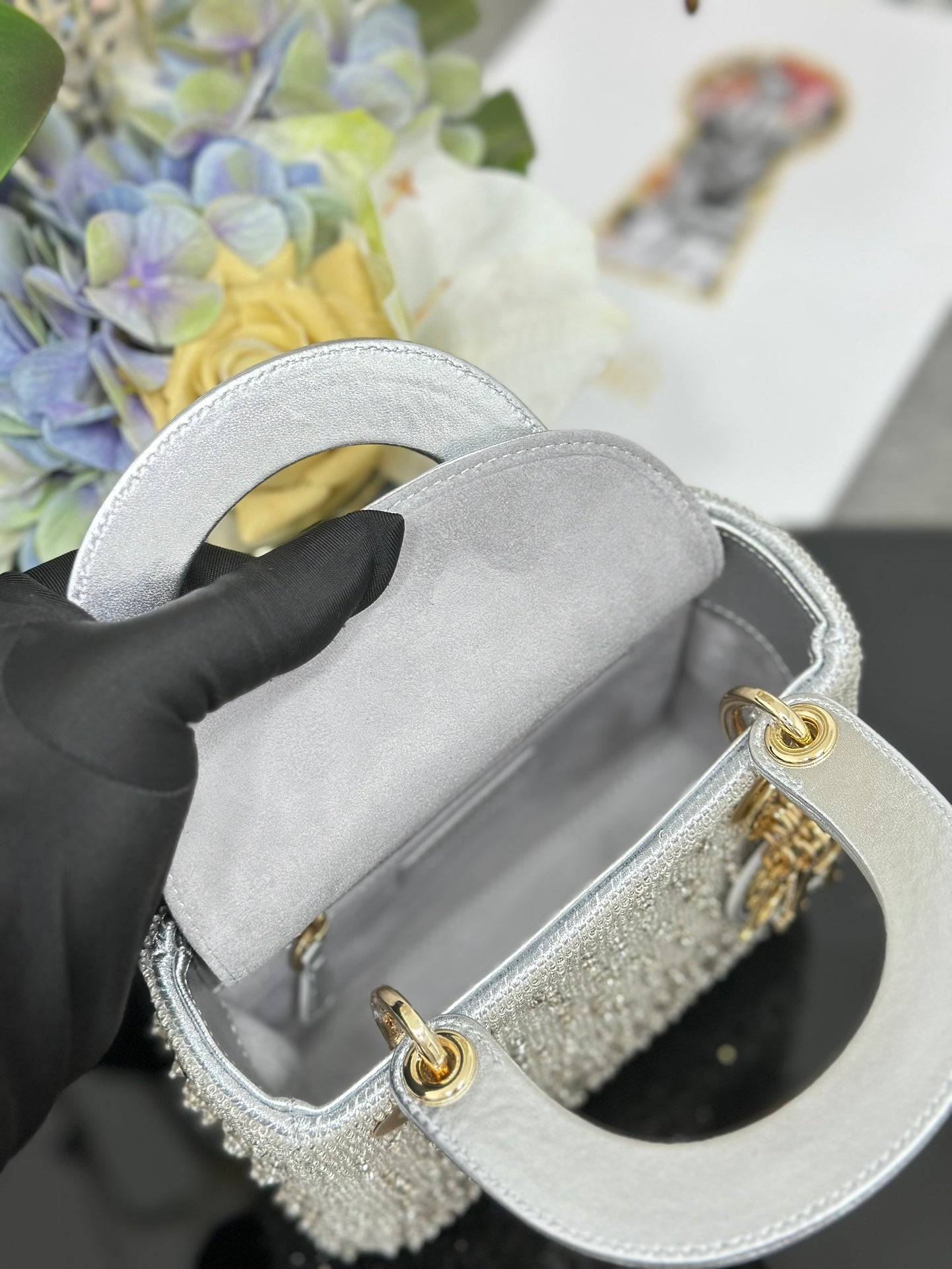 Dior 2026 Embroidered Beaded Bag 17cm Lambskin