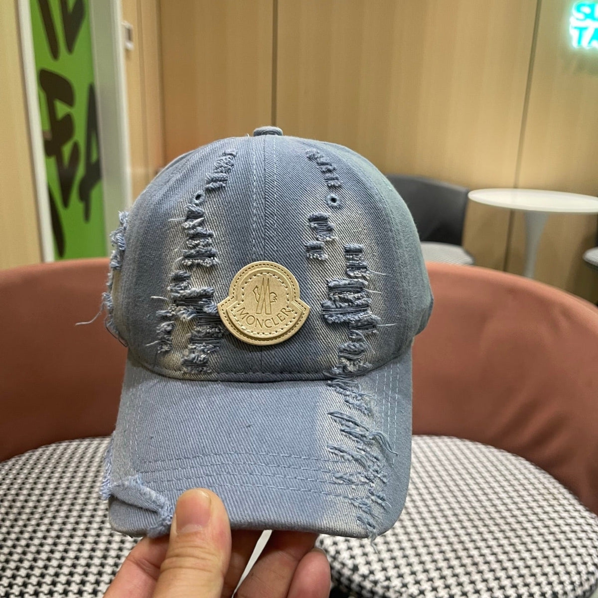 Moncler 2026 Distressed Baseball Cap Hat Denim 566104