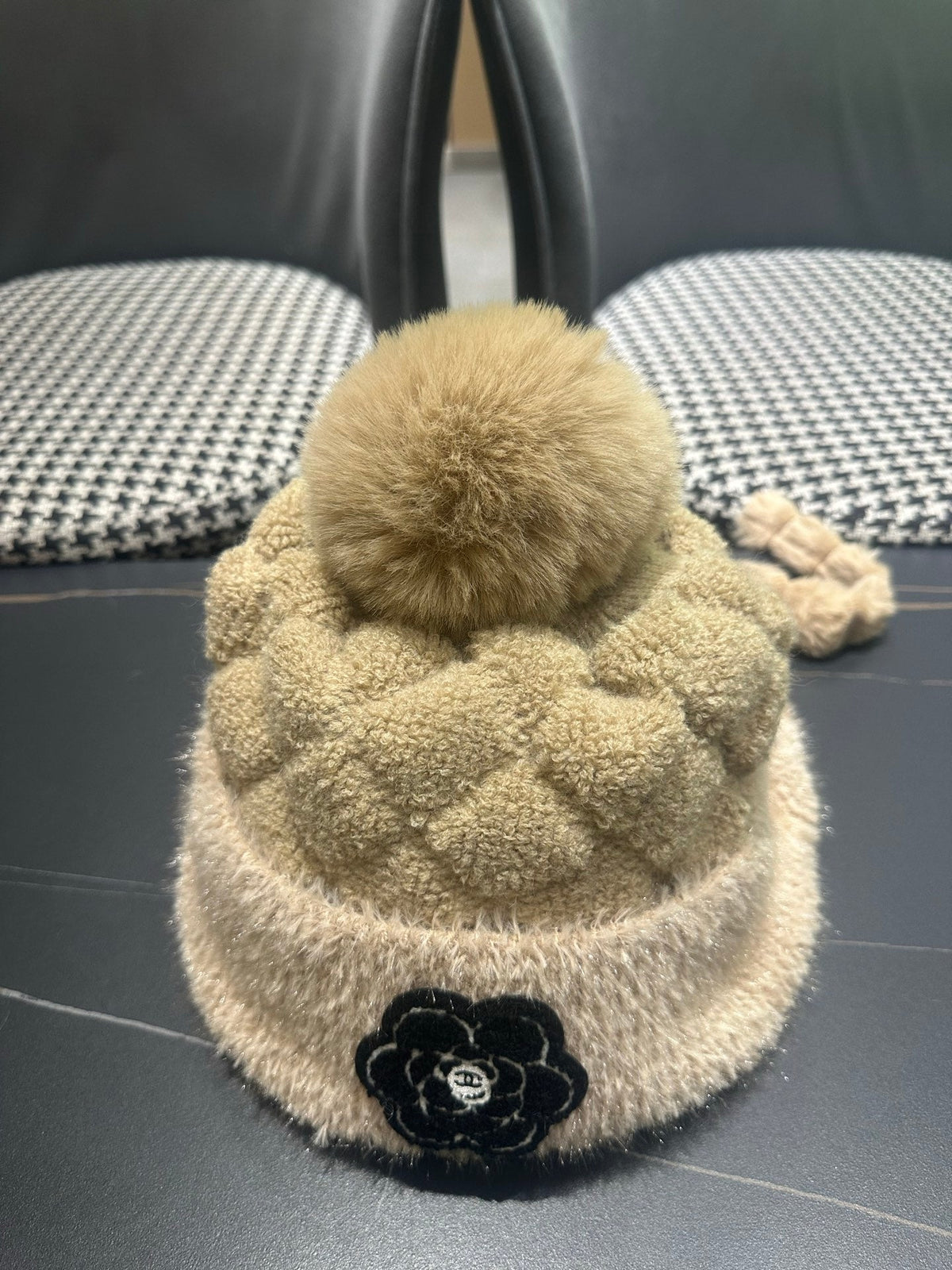 Chanel 2026 Camellia Earmuff Beanie Hat Wool 566053