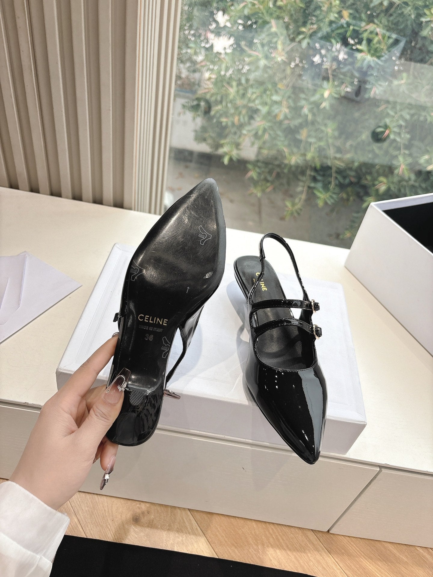CELINE  Slingback Black Snake Embossed Leather 285948