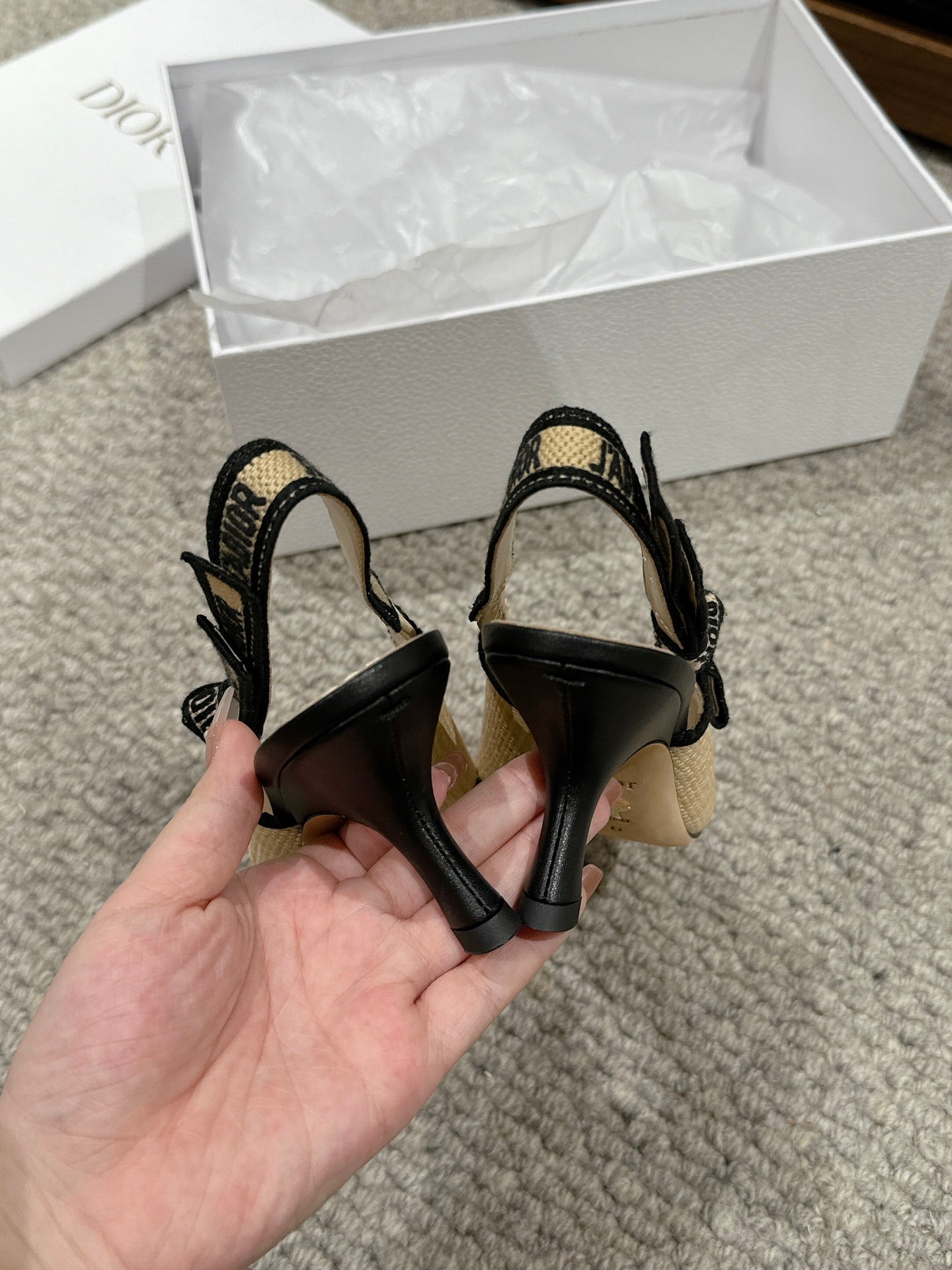 cd slingback 65 beige raffia lambskin