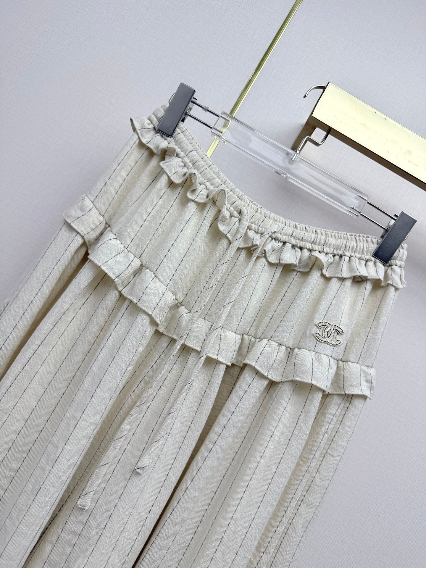 Chanel 2026 Ruffled Striped Wide-Leg Pants Cotton 244740