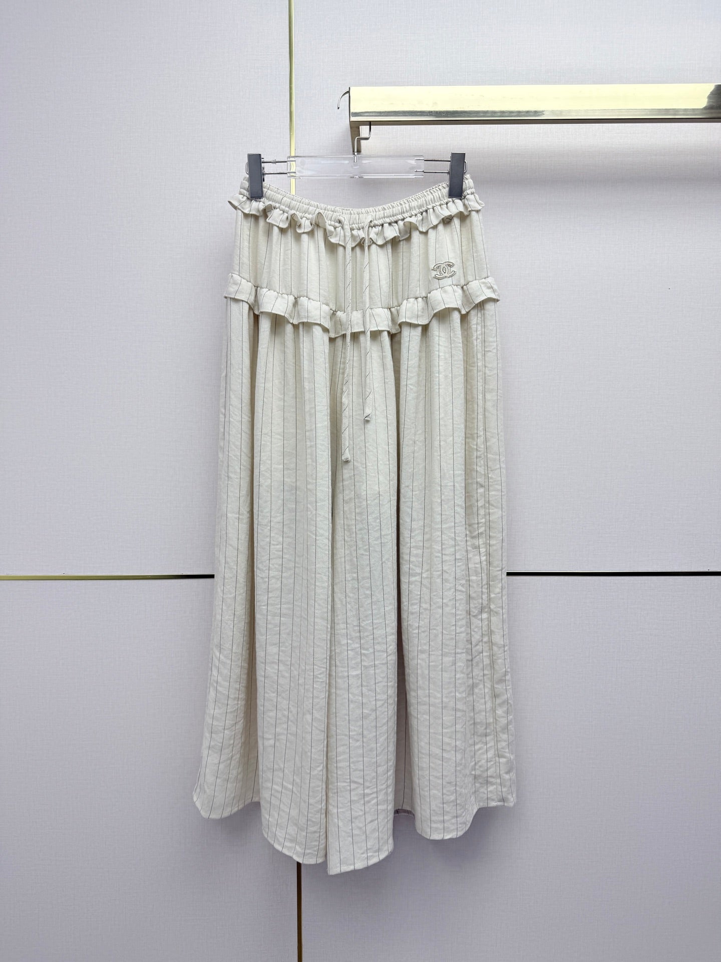 Chanel 2026 Ruffled Striped Wide-Leg Pants Cotton 244740