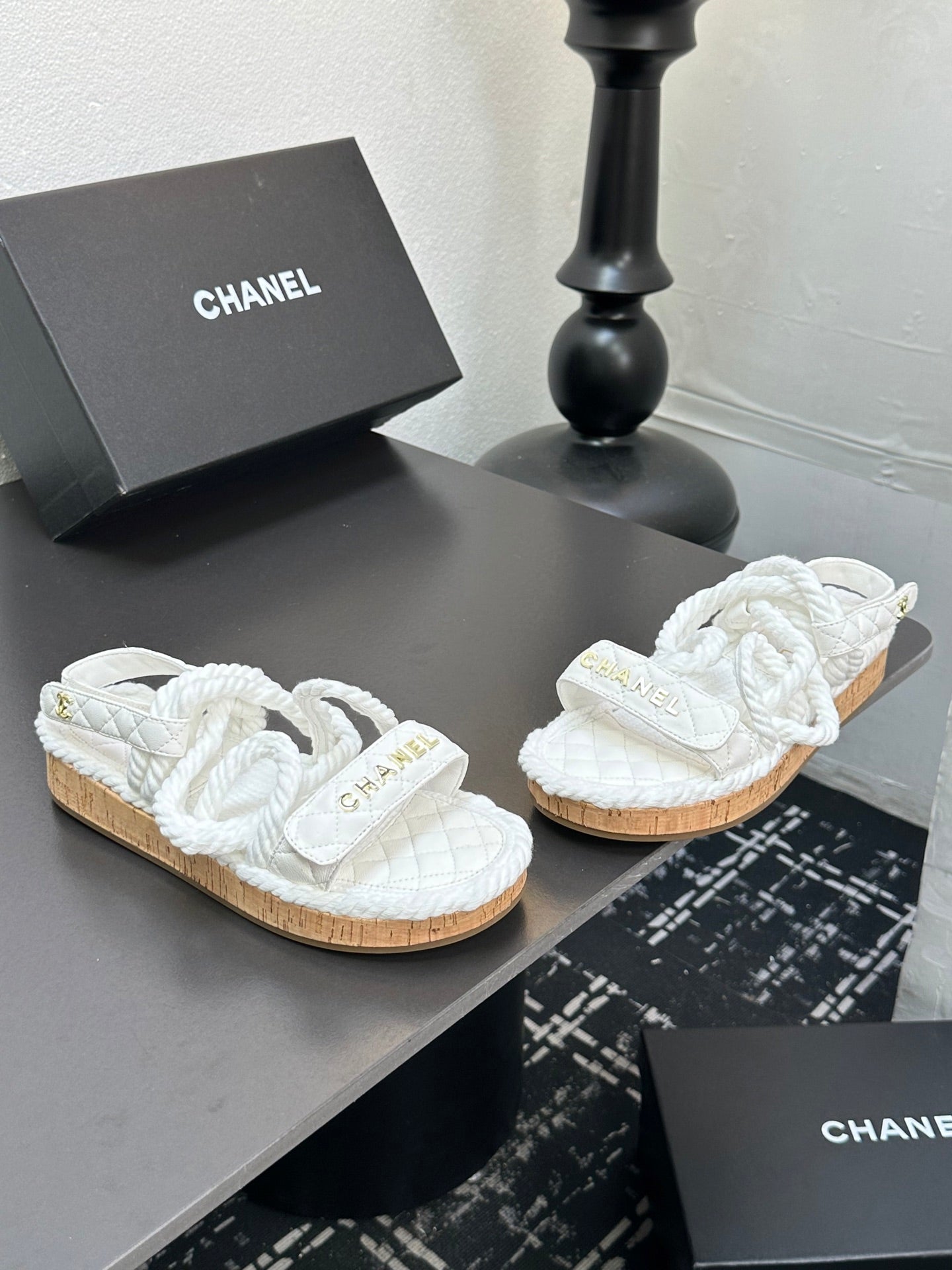 CC Sandals White Rope Lambskin 331280