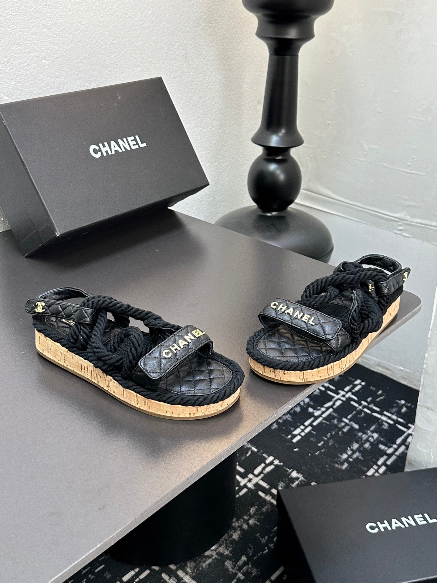 CC Sandals Black Rope Lambskin 331281