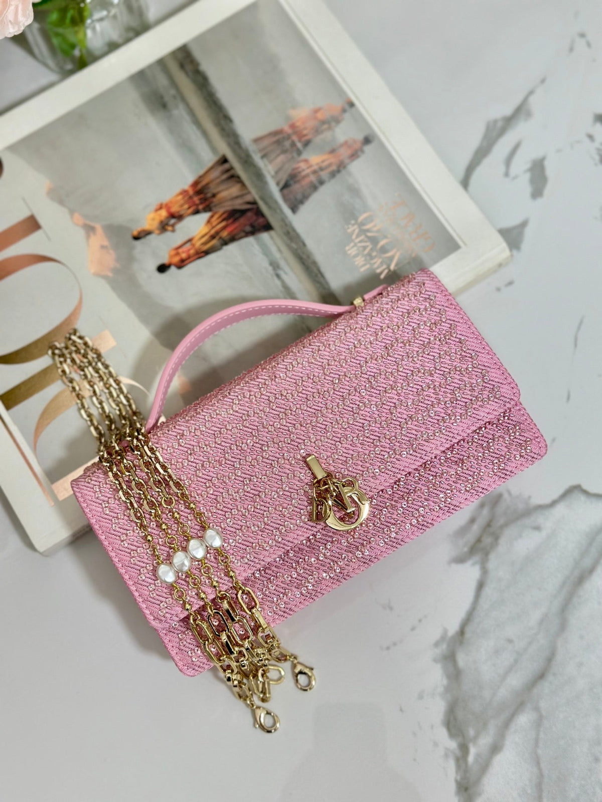 Dior 2026 Crossbody Bag White Chain 21cm Canvas 406832