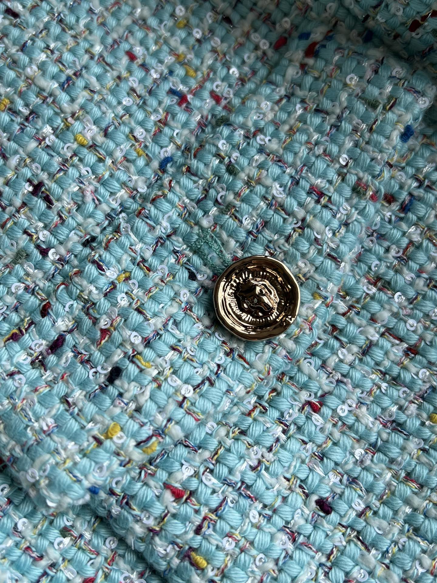 CC 25 Coat Blue-Green Round-Neck Wool Acrylic