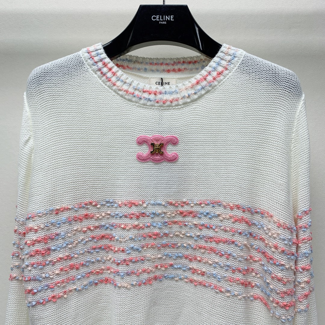 Celine 25 Striped Sweater White Wool Polyester 281500