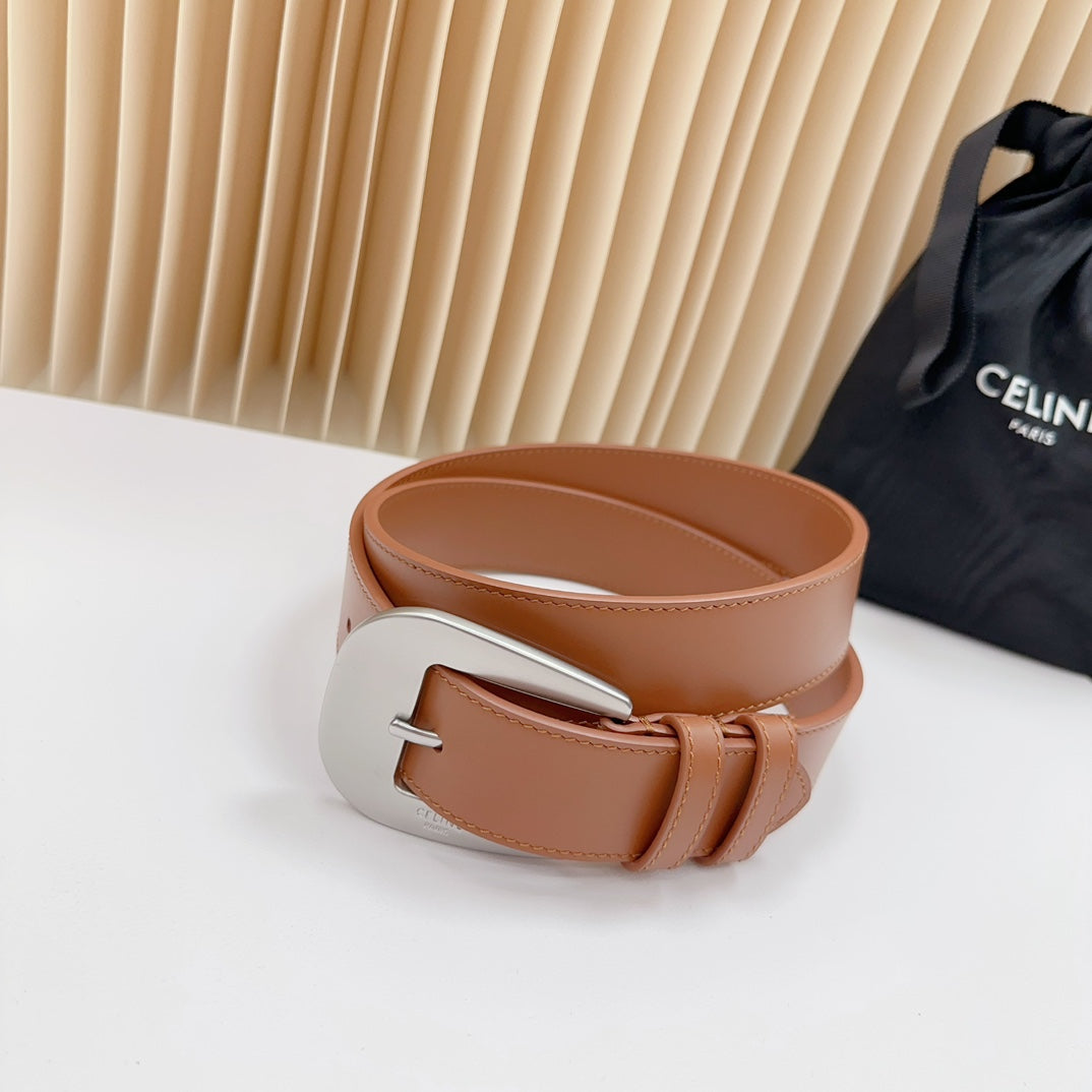CEL Silver Western 35mm Belt Brown Cowhide 175052