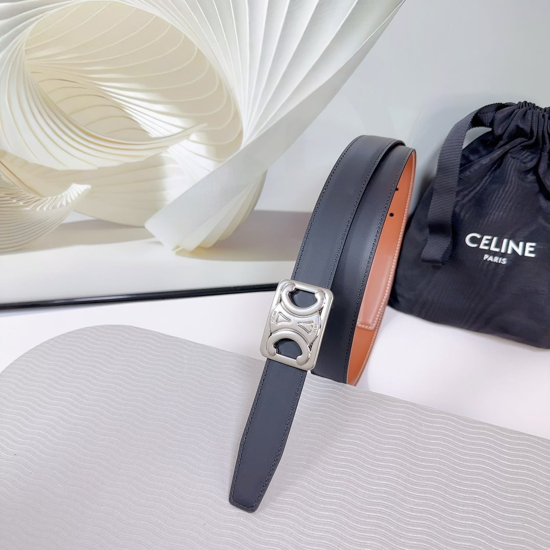 CEL Silver Buckle Belt  25mm Black Calfskin 178252