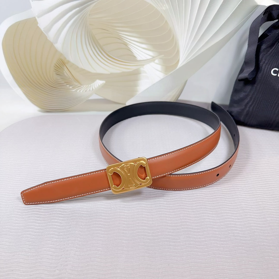 CEL Gold Buckle Belt  25mm Brown Calfskin 178254
