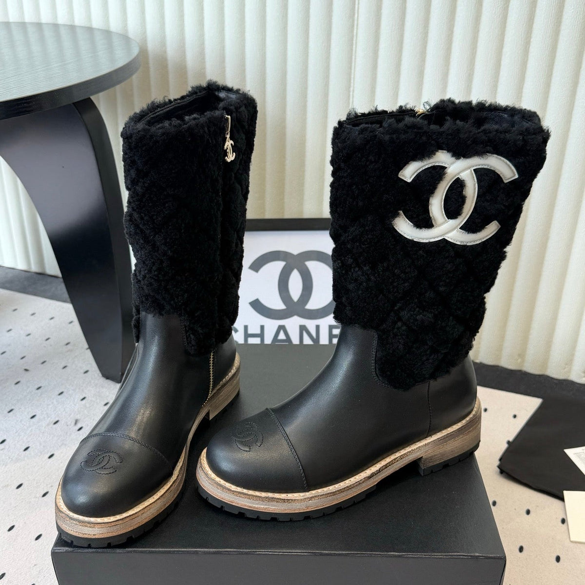 Chanel 2026 Quilted Mid-Calf Boots Suede Leather Wool 189919