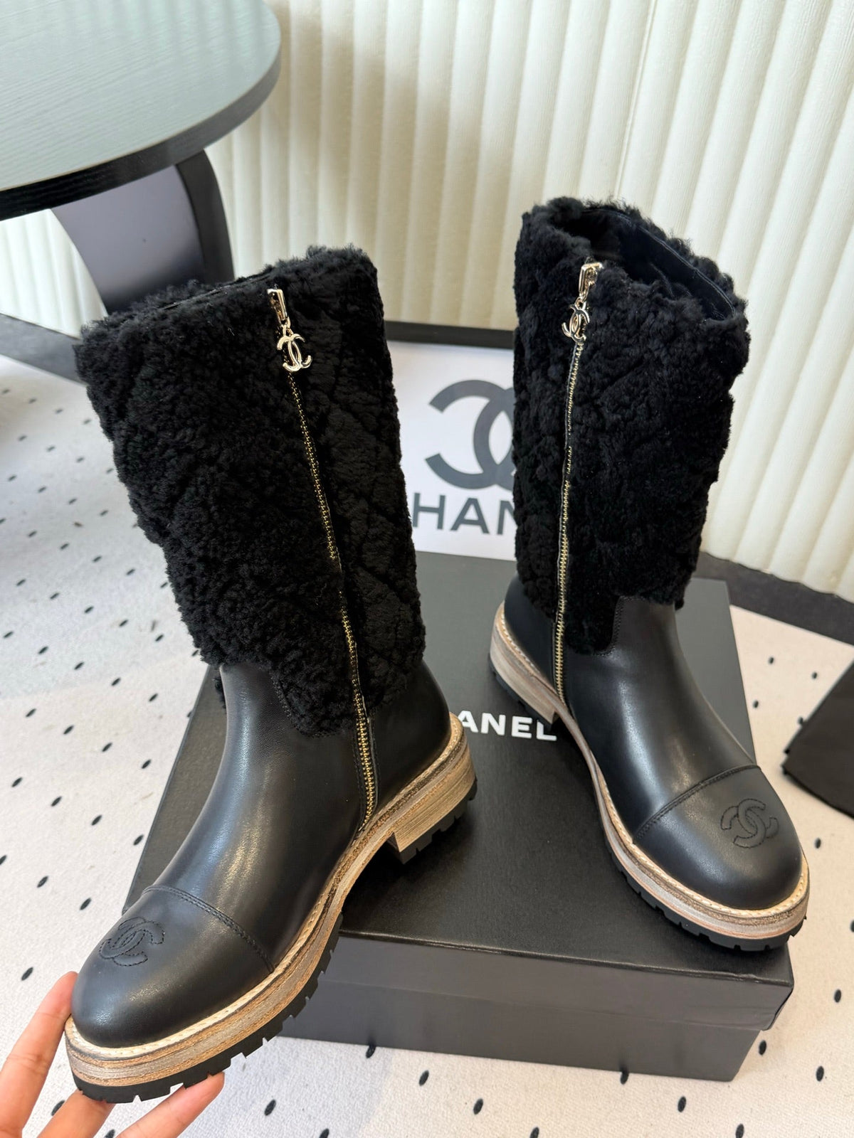 Chanel 2026 Quilted Mid-Calf Boots Suede Leather Wool 189919
