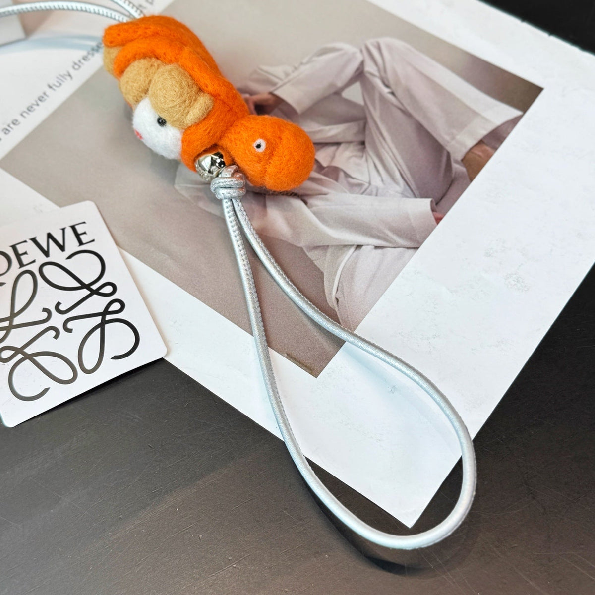 Loewe Hamster And Octopus Charm Orange Beige Felt and Calf