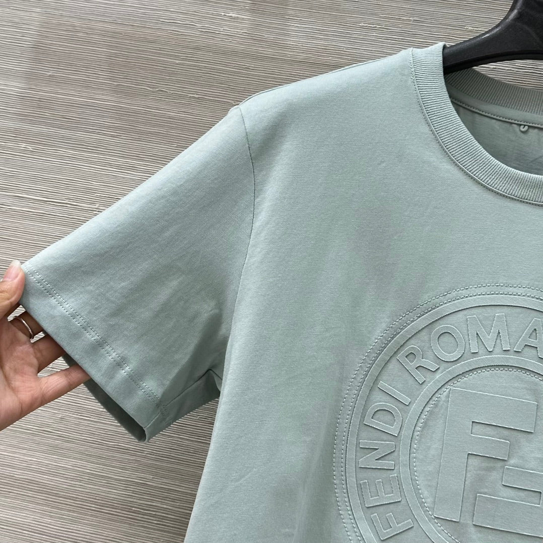 Fendi 25 Embossed Letter T-shirt Ice blue Cotton