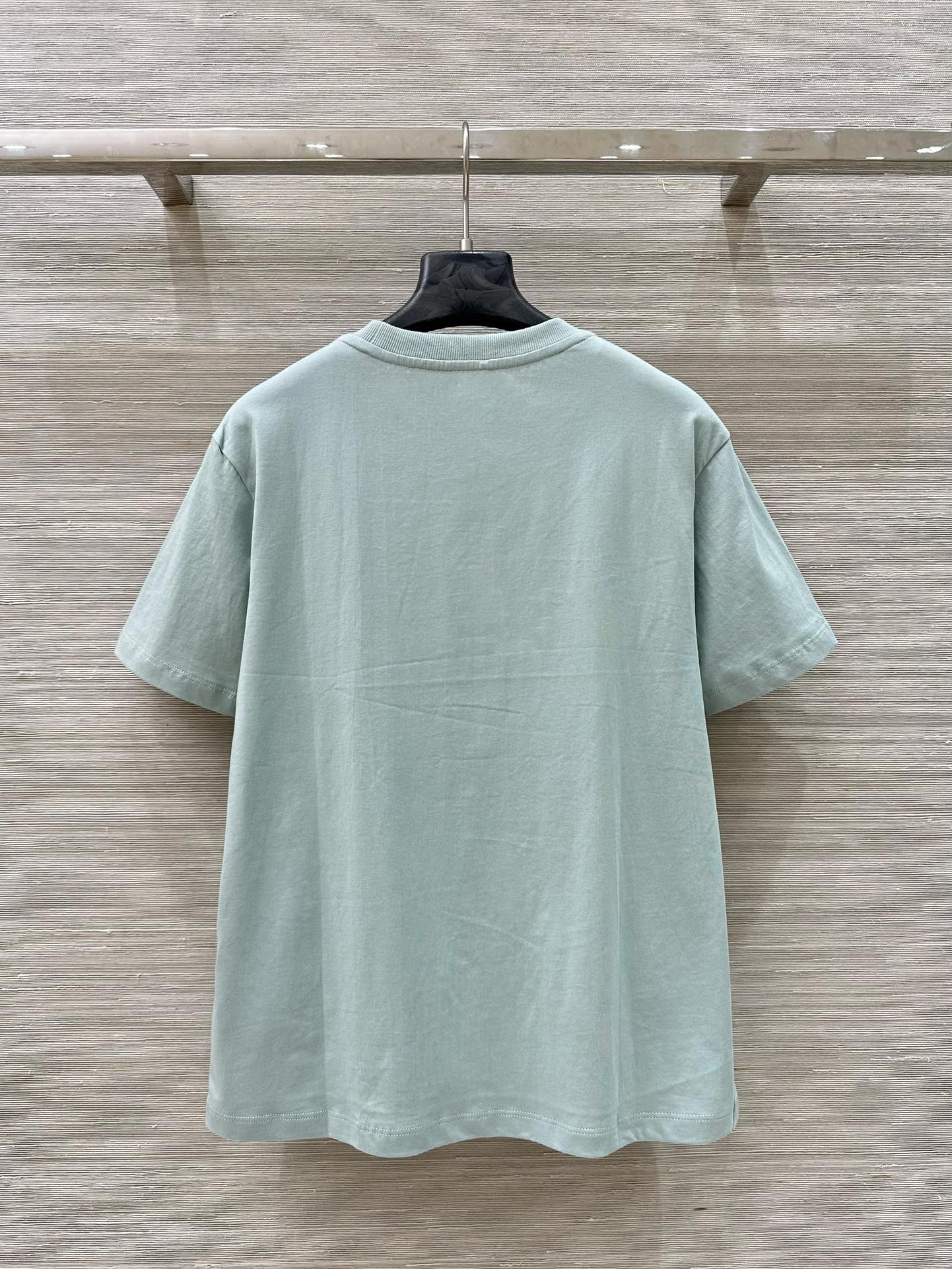 Fendi 25 Embossed Letter T-shirt Ice blue Cotton