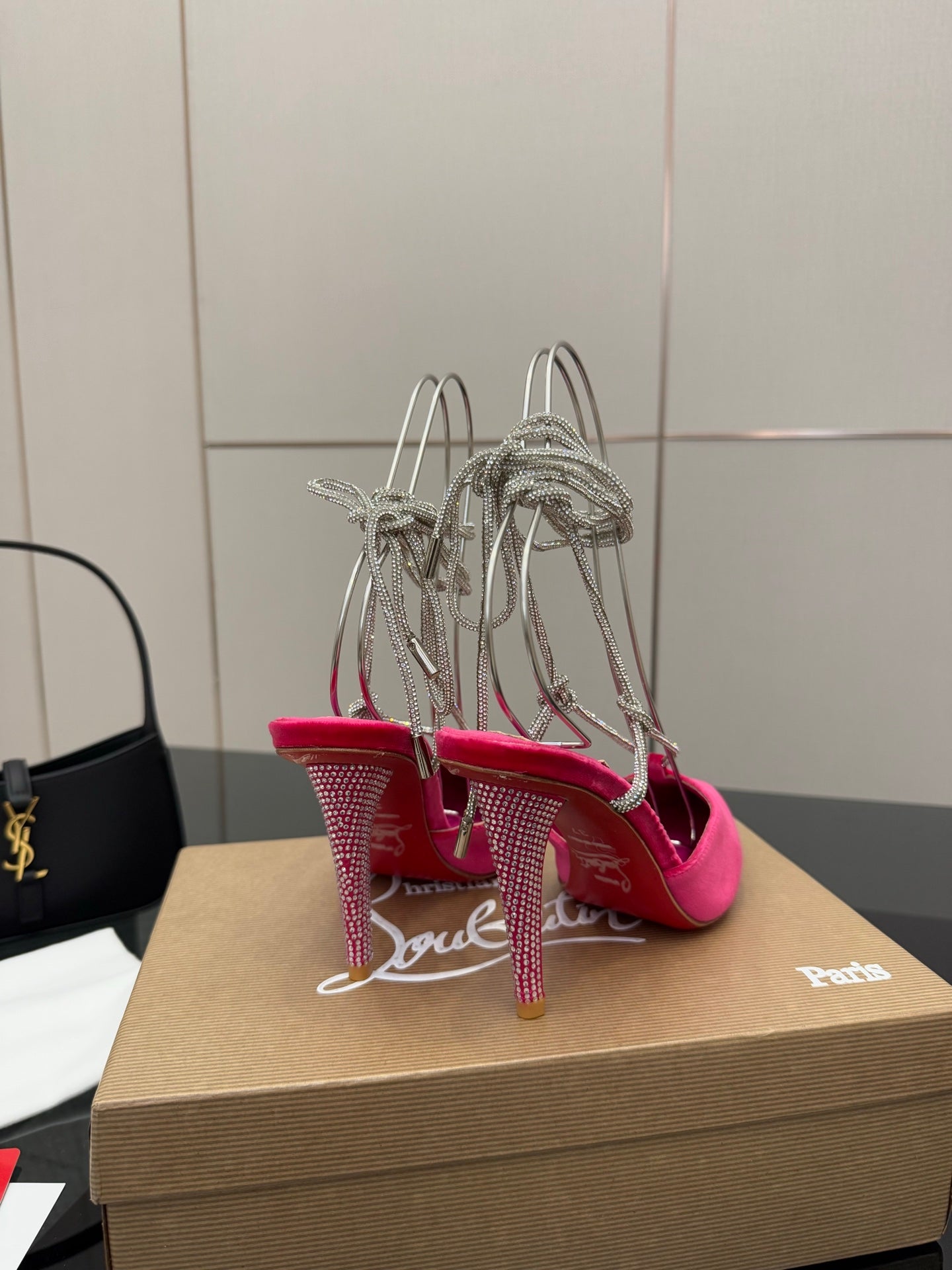 CL Mules Dark Pink 8.5cm Original Material 299876