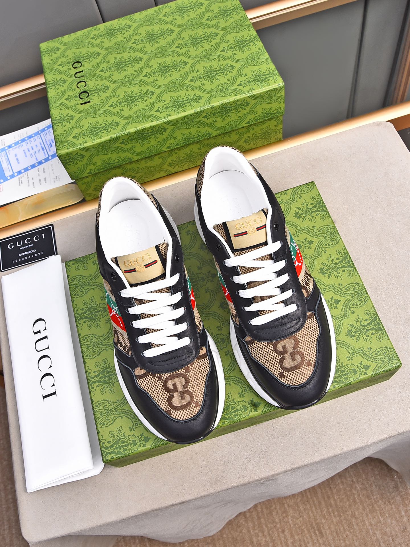 GG Men's Sneaker Black Brown Calfskin 522004