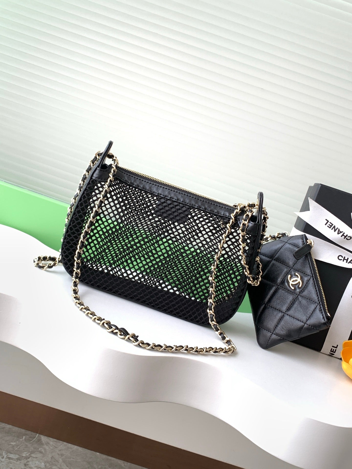 CC 25S Rectangle Black Cluth Bag With Chain