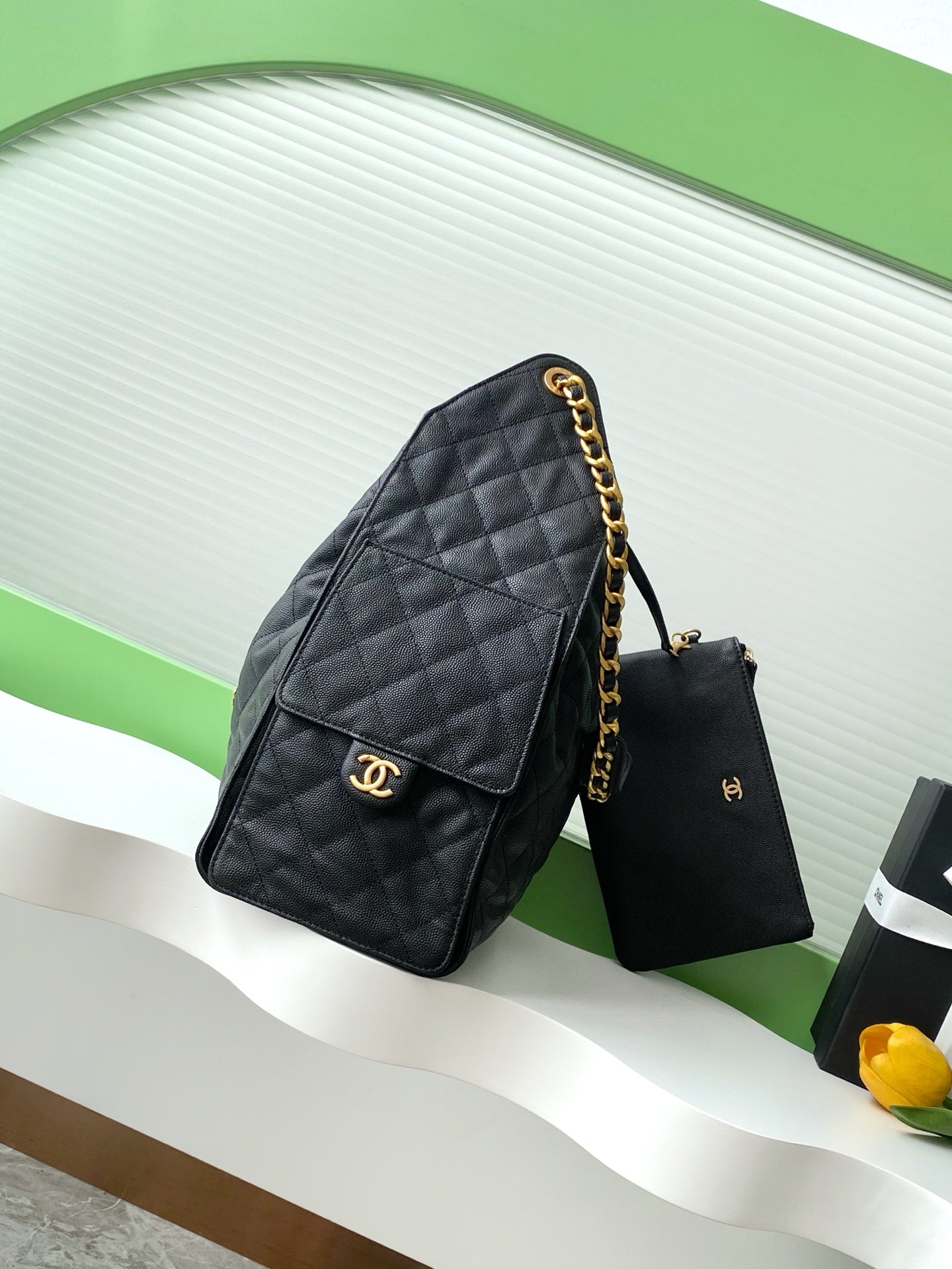 CC 25C Hobo Bags 40cm Black Grained Calfskin