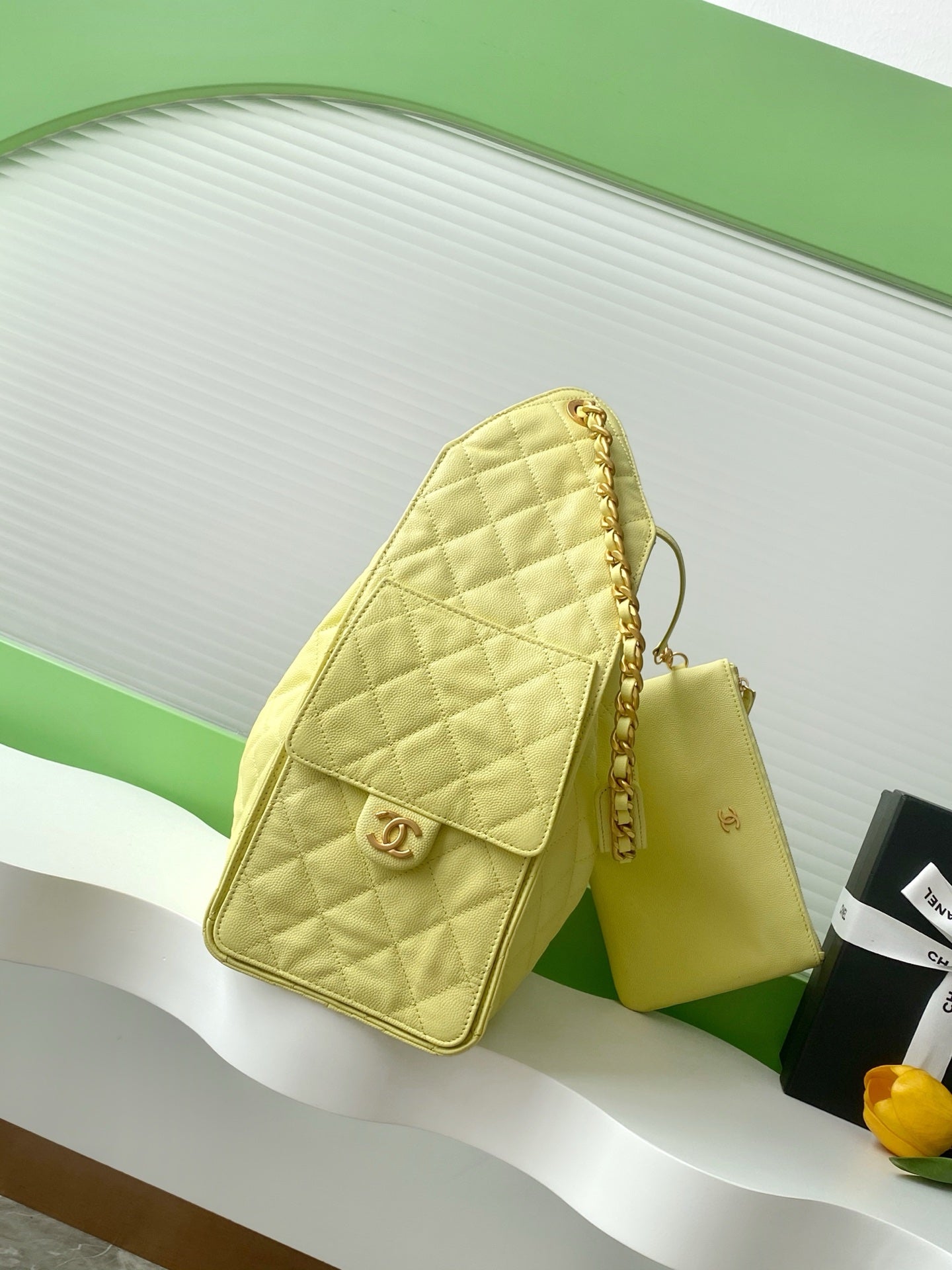 CC 25C Hobo Bags 40cm Lime Grained Calfskin