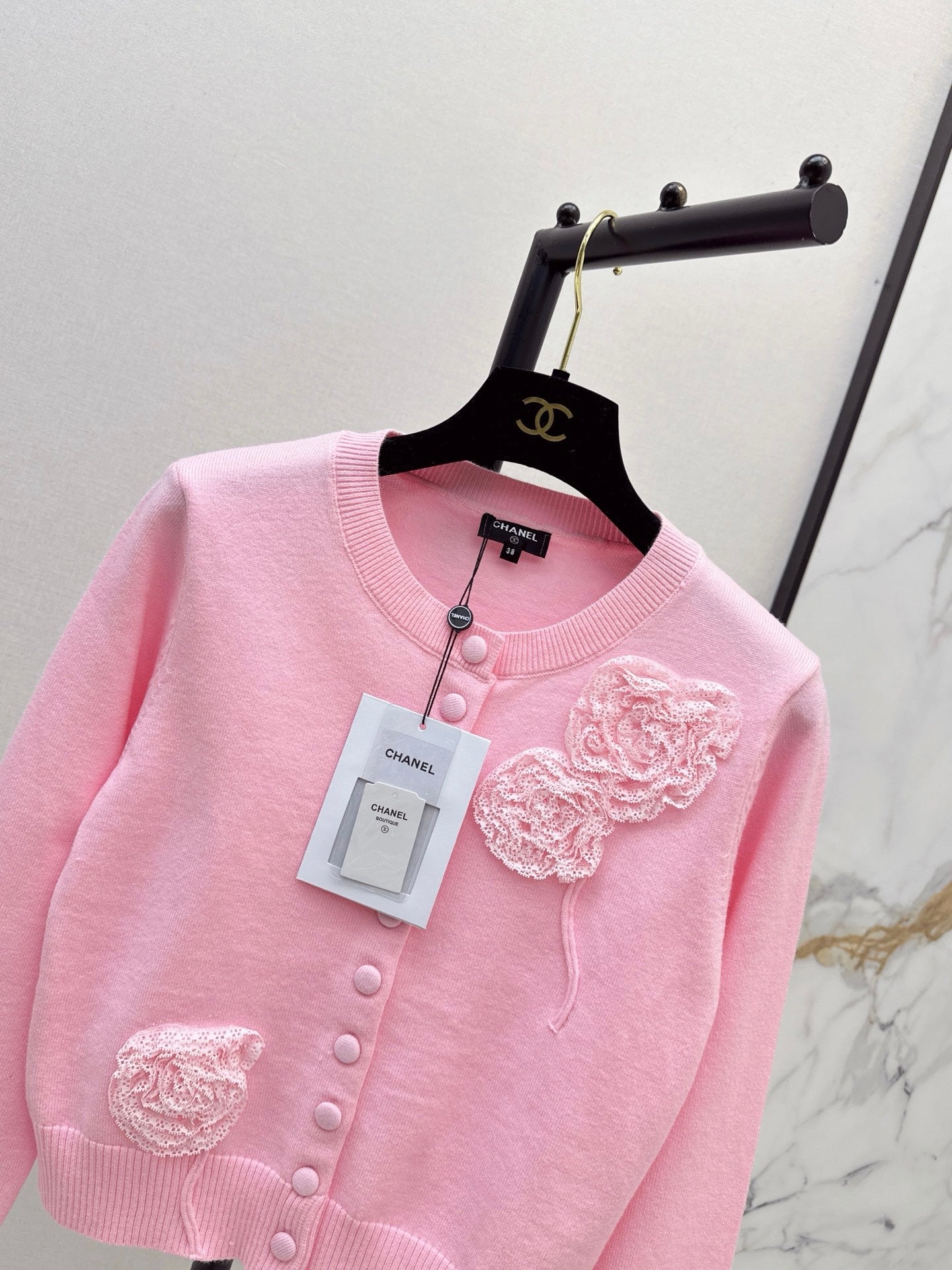 Chanel 2026 3D Floral Decorated Long-Sleeve Knit Cardigan Wool 782200