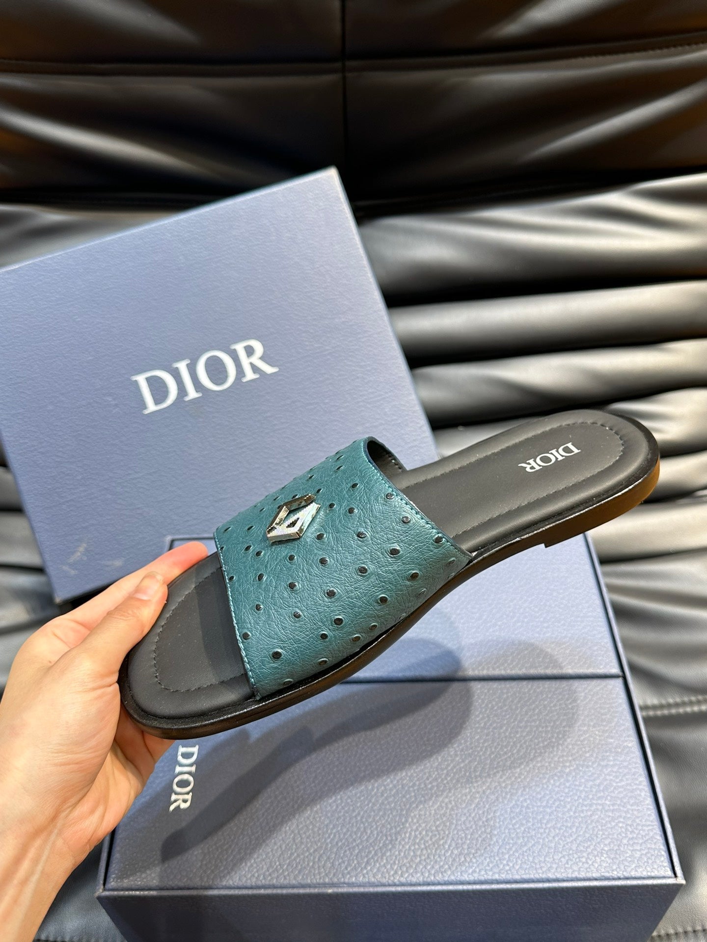 CD ALIAS SUMMER SLIPPER SAPPHIRE CALFSKIN