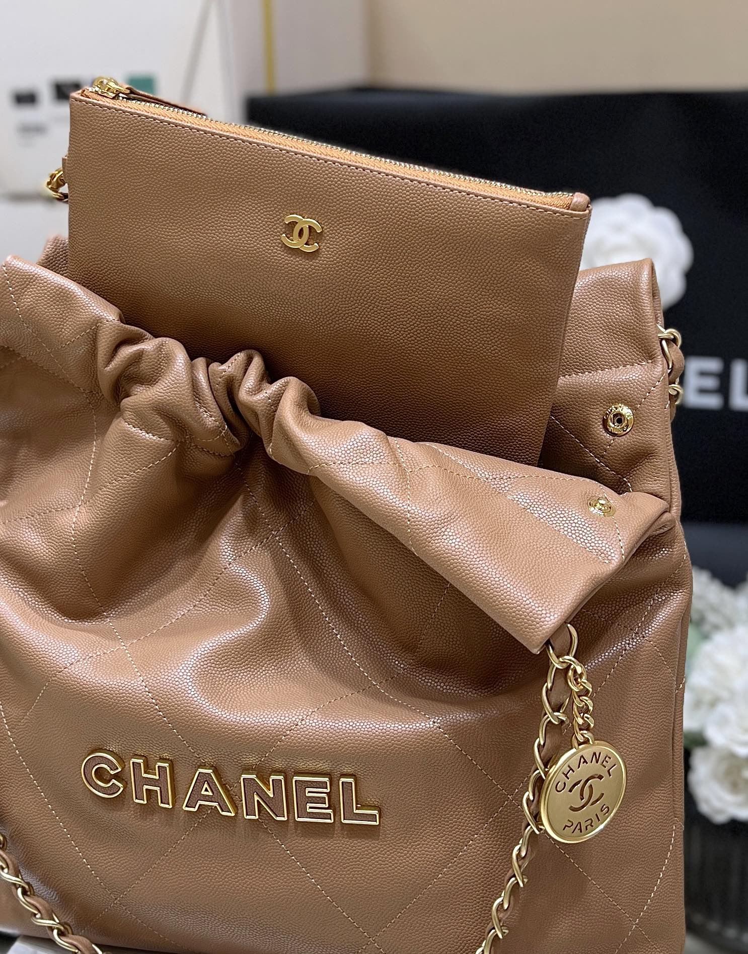 CC 24K Hobo Bag Brown Grained Calfskin