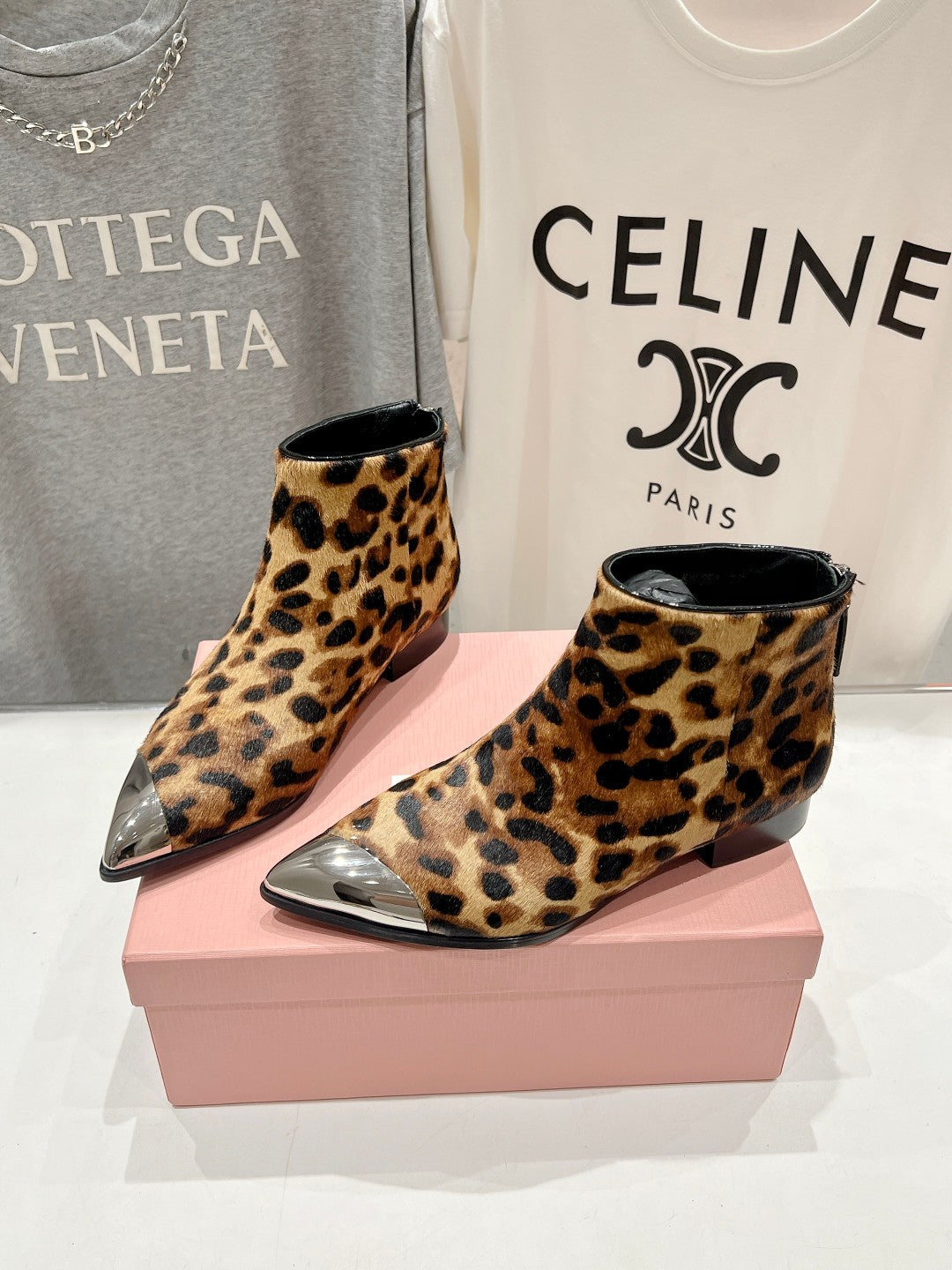 Miu Ankle Boots Leopard Skin Brown Background Sheepskin