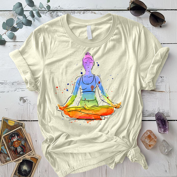 Meditation Pose Watercolor T Shirt Natural Mockup